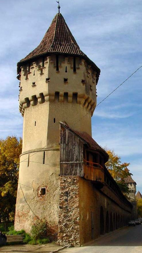 Išlikę viduramžių bokštai ir gynybinės sienos dalis